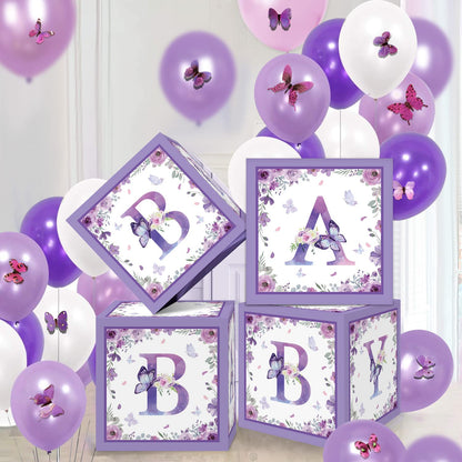 TSVATE Pink Baby Shower Boxes Decorations - 4 Baby Shower Centerpiece Boxes Gender Reveal First Birthday Centerpiece Decors (Without Flowers)