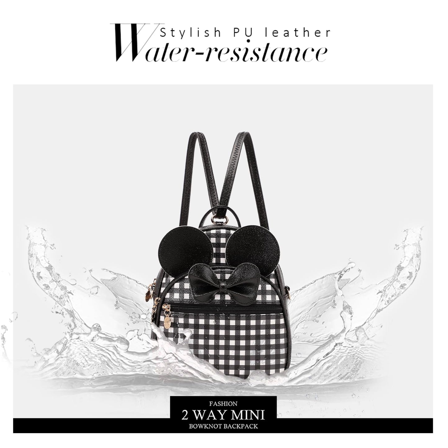 KL928 Girls Bowknot Polka Dot Cute Mini Backpack Small Daypacks Convertible Shoulder Bag Purse for Women