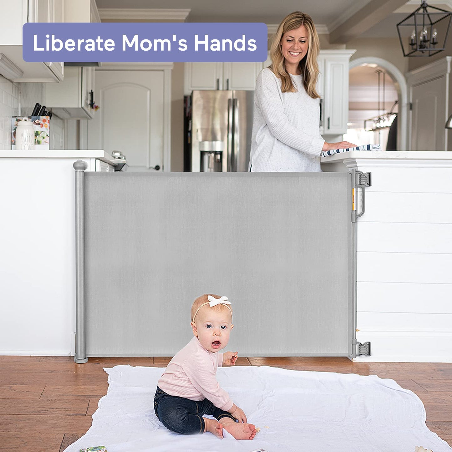 Momcozy Retractable Baby Gate, 33" Tall, Extends up to 55" Wide, Child Safety Baby Gates for Stairs, Doorways, Hallways, Indoor, Outdoor