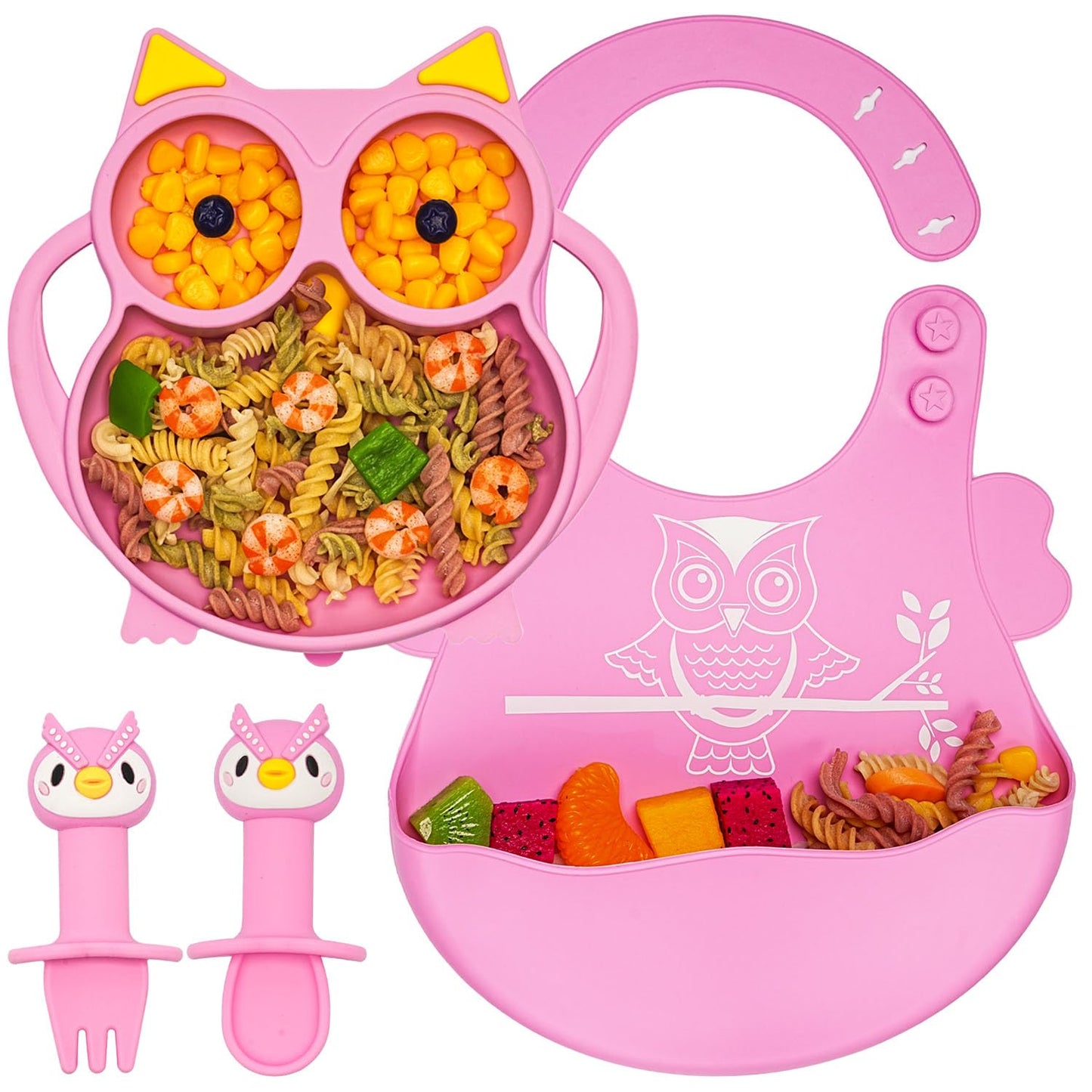 Silicone Suction Plates for Baby Toddler with Spoon Fork set Divided Dinosaurs Plates Self Feeding Training Baby Dinner Plate-Green Dinosaurs Plate Set