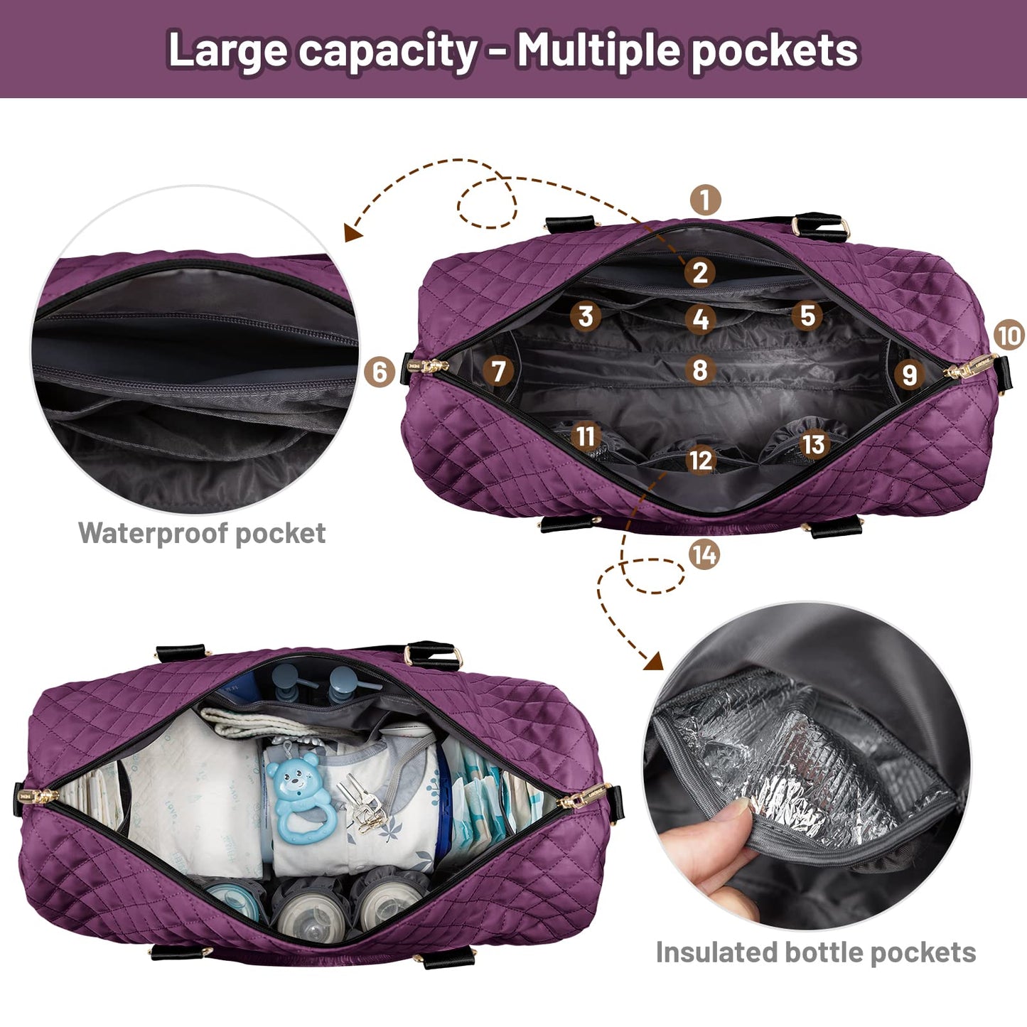 LOVEVOOK Diaper Bag Tote with Pacifier Case and Changing Pad, Large Capacity Mommy Bag for Hospital and Weekender Travel, Functional Baby Bag Newborn Baby Essential, Black