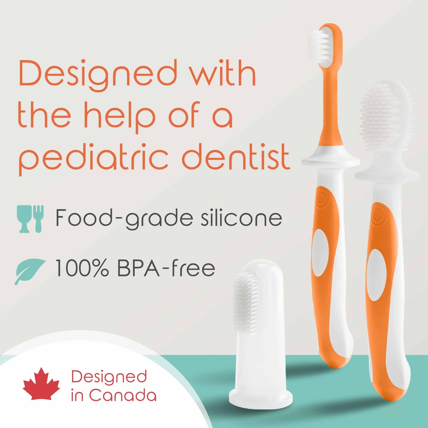 Cherish Baby Care Baby Toothbrush & Toddler Toothbrush Set (0-2 Years) - BPA-Free & Safety-Tested, 2023 Award Winner, Food-Grade Silicone (Teal)
