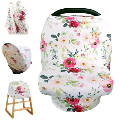 Nursing Cover Breastfeeding, Multi-use Baby CarSeat Cover Girls, Infant Stroller Car Seat Cover, Stretchy Carseat Canopy, Soft Breathable, Peony