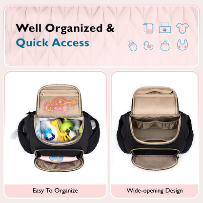 mommore Diaper Bag Small Diaper Backpack Stylish Baby Travel Backpacks with Insulated Pockets, Changing Pad, Stroller Straps