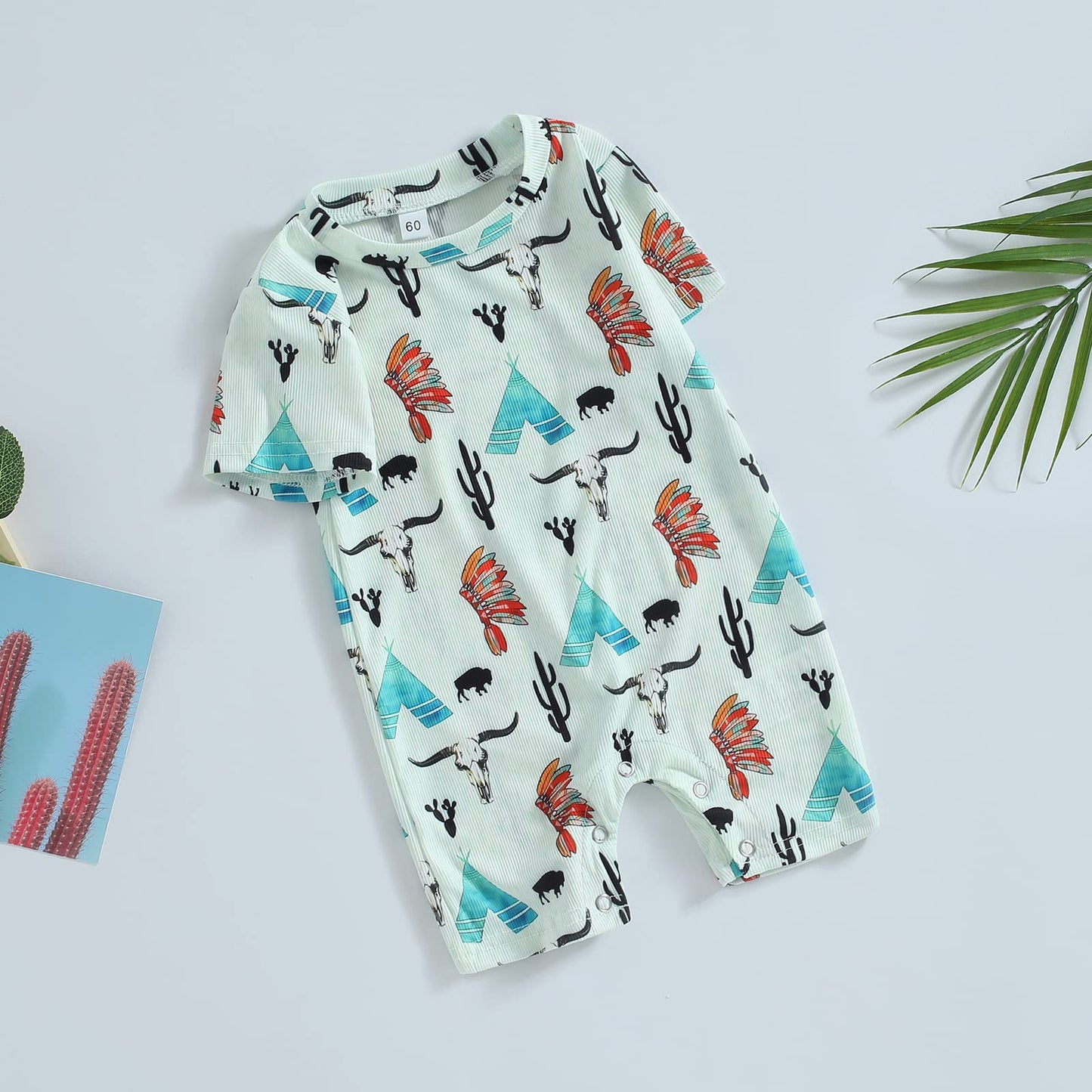 Gueuusu Country Baby Clothes Boy Girl Western Cow Print Short Sleeve Romper Bodysuit Ribbed One Piece Jumpsuit Summer Outfit