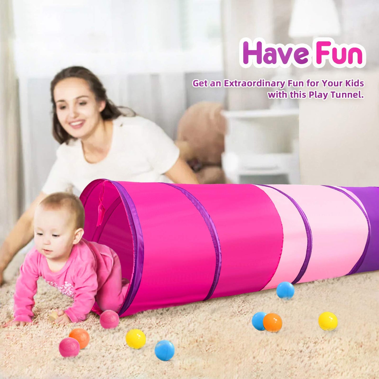 PigPigPen Pop Up Play Tunnel Tent for Toddlers Babies or Dogs, Indoor & Outdoor Toys for Kids Backyard Playset. (Red,Yellow,Blue)