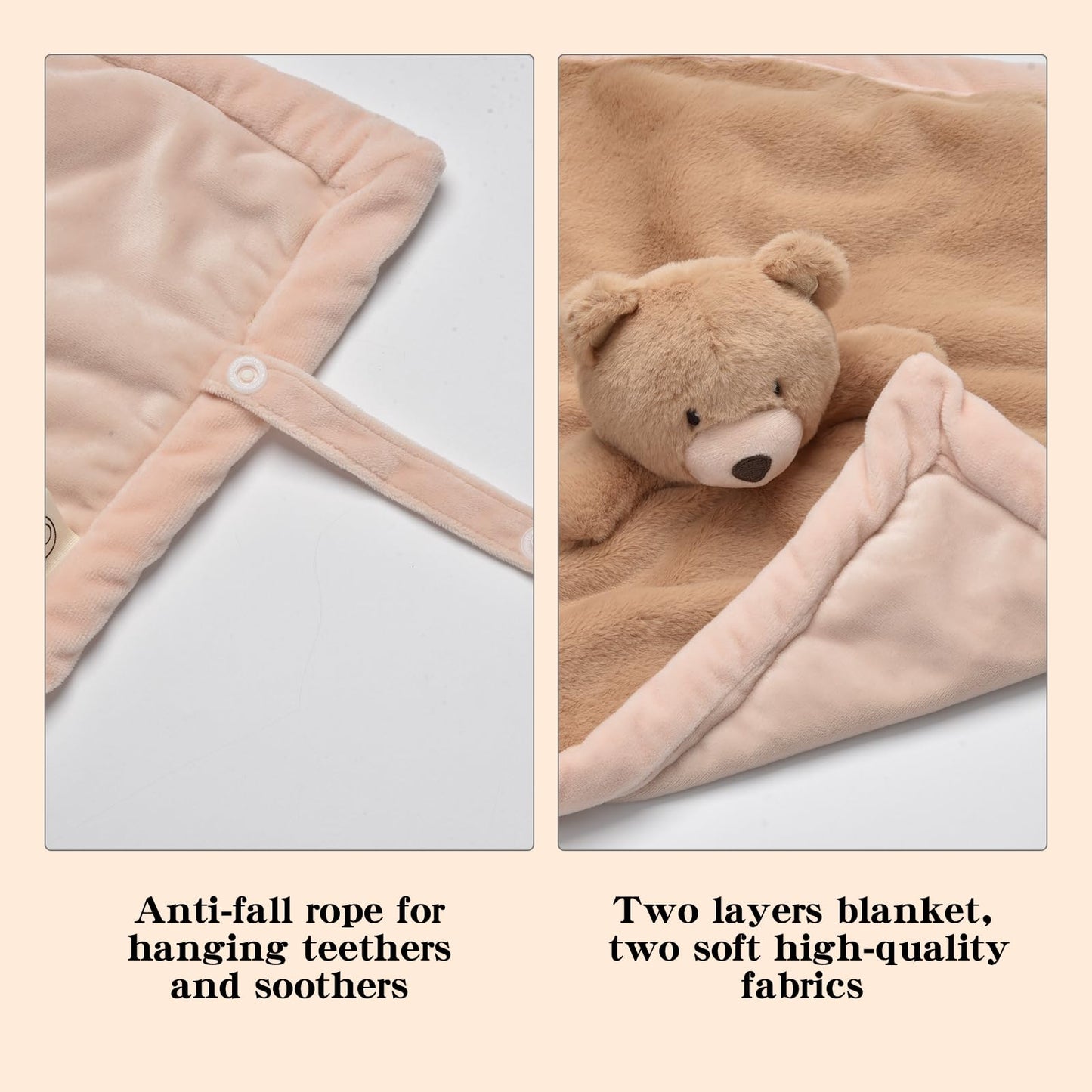 Baby Bear Security Blanket, Soft Loveys for Babies, for Newborn Boys and Girls, Gender Neutral Security Blanket with Stuffed Animal, Baby Snuggle Toy