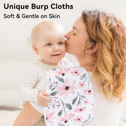 Yoofoss Baby Burp Cloths 5 Pack Burping Cloths for Babies Boys Girls Large 21''X10'' Extra Soft and Absorbent Flowers