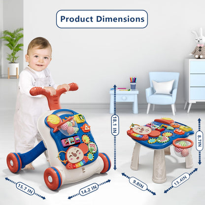 QDRAGON 3 in 1 Baby Walker and Activity Center for Girl, Learning to Walk, Sit to Stand, Early Educational Push Toys with Music Panel for Infant Toddler 12+ Months Pink