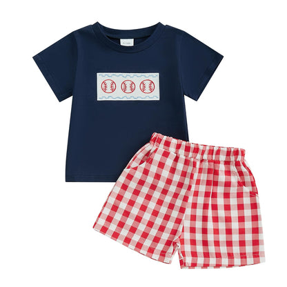 fhutpw Baby Toddler Boy Summer Clothes Embroidery Pattern Short Sleeve Tops & Casual Shorts 6 12 18 Months Outfits Sets