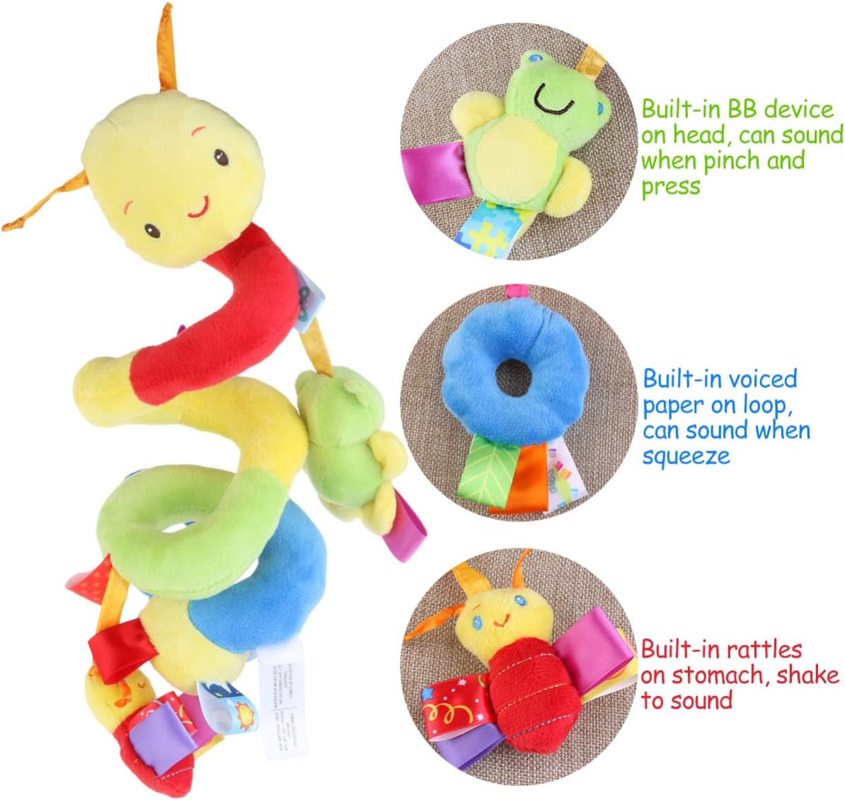 Uonlytech Crib Hanging Rattles Toys, Toy Hanging Rattles Spiral Stroller Crib Cot Toy Spiral Toy Pram Hanging for Babies Boys and Girls