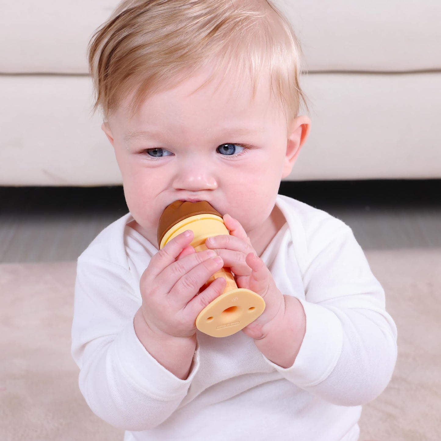 Smily Mia Freezer Teether for Babies 12-18Months,Freezable Ice Cream Toy for 6-12Months Babies,Cold Water Soother for 3-6Months for Teething Pian Relief,Cream White