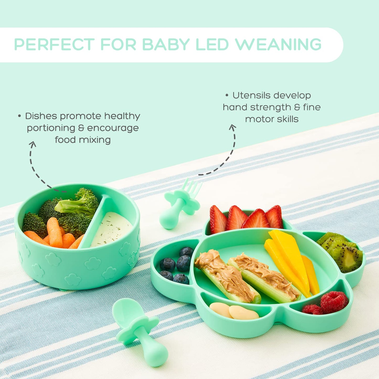 grabease Baby Essentials Must-Haves - Complete Feeding Set for Baby-Led Weaning and Portion Control - Suction Bottoms 4 Piece Set, BPA and Phthalates-Free, Blush