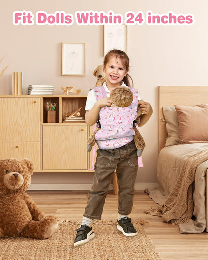 Lictin Baby Doll Carrier, Front and Back Doll Accessories Carrier for Little Girls, with Adjustable Straps for Stuffed Animal Reborn Baby Doll