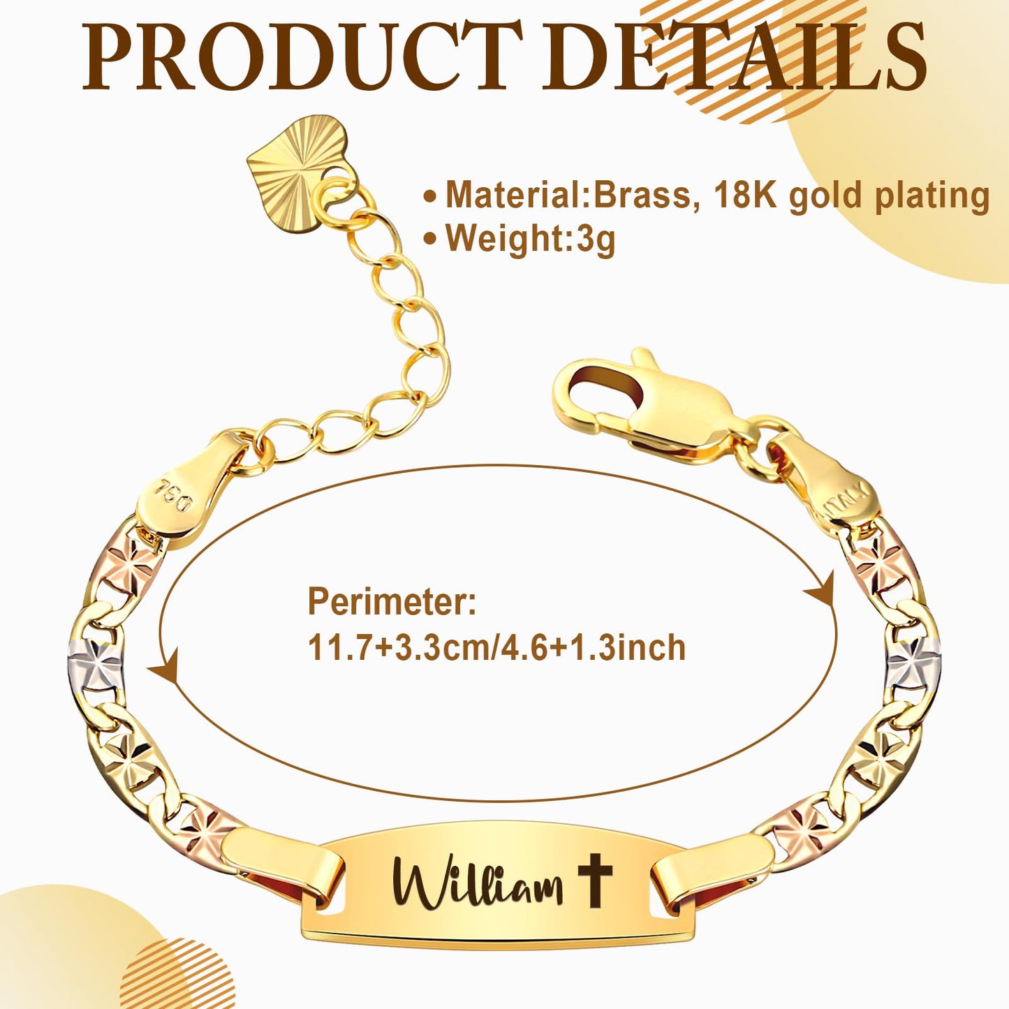 Personalized Baby Name Bracelet, 18K Gold Plated Customized Bracelets Id Protection Bracelet New Born Birthday Gift for Toddler Girls Boys