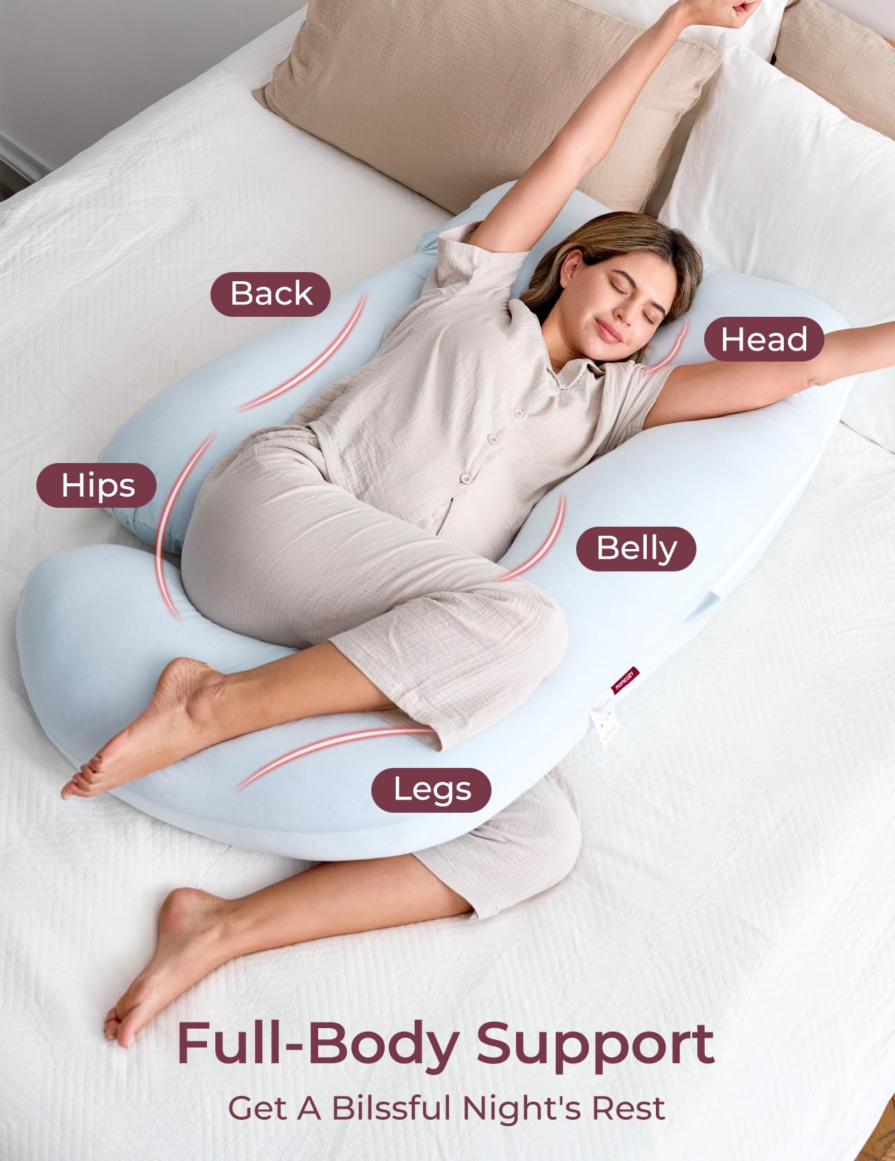 Momcozy Pregnancy Pillows for Sleeping, U Shaped Full Body Maternity Pillow with Removable Cover - Support for Back, Legs, Belly, HIPS for Pregnant Women, 57 Inch Pregnancy Pillow for Women, Grey