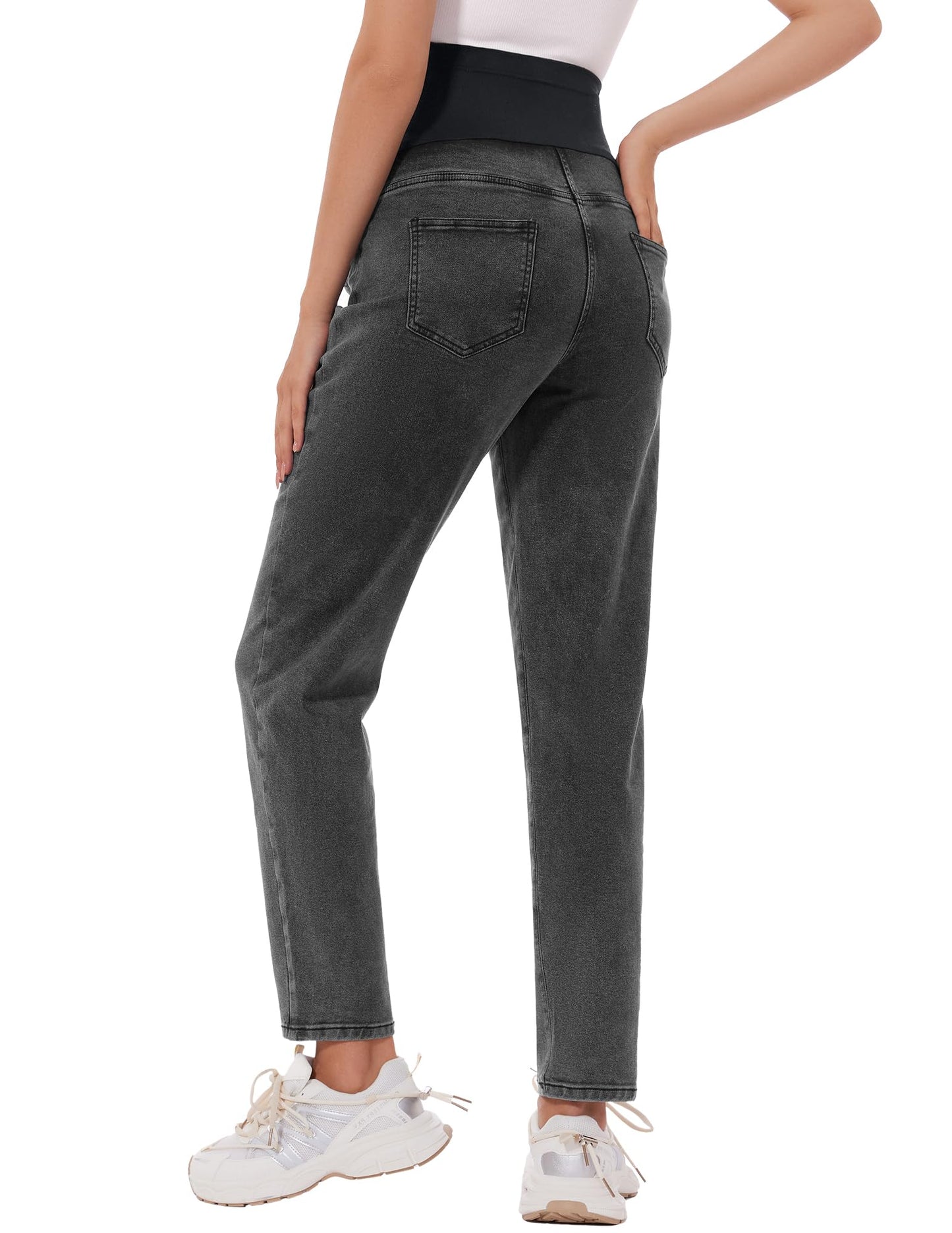 POSHGLAM Women's Maternity Jeans Over Belly Comfy Stretch Boyfriend Jeans Loose Pregnancy Pants, S-XXL