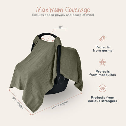 Car Seat Cover Baby - Organic Cotton - Carseat Covers Baby - Carseat Cover - Car Seat Canopy - Carseat Canopy - 100% Muslin Cotton, 43" x 32" (Soft Grey)