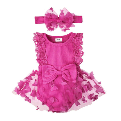 Baby Girl Summer Clothes Cute Newborn Girl Outfits Sleeveless Lace One Piece Romper + Headband 2pcs set 0-12 Months