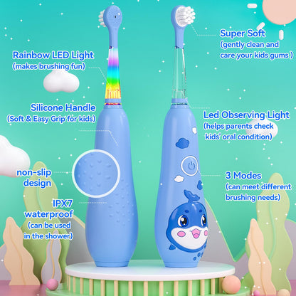 SEAGO Kids Electric Toothbrushes Rechargeable, Toddler Electric Toothbrush with Magnetic Charging, LED Observing Light, 8 Toothbrush Heads for Ages 2-4-6 Boys Girls (Pink)