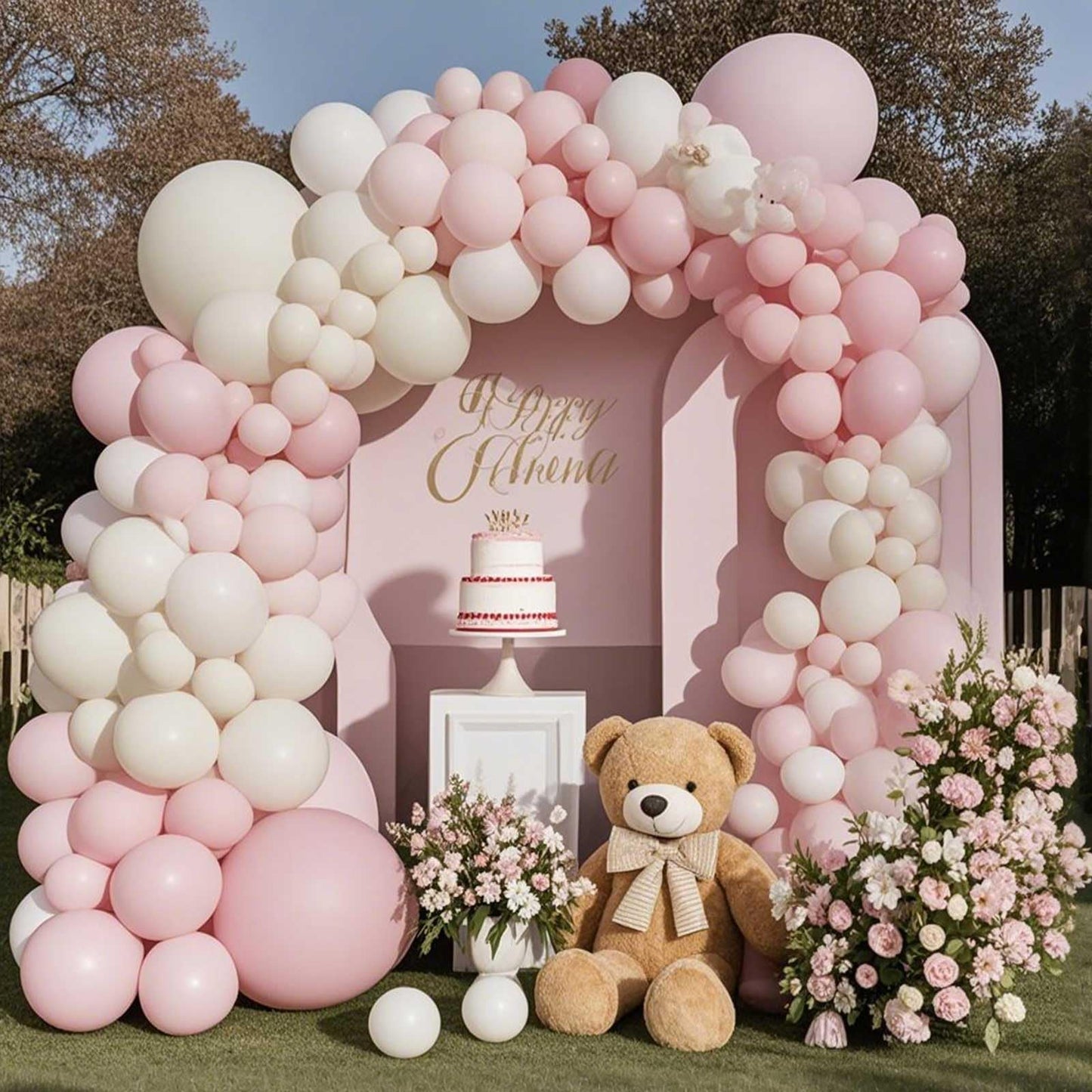 Pink White Balloon Arch Kit, Double Stuffed Pastel Pink Ivory White Balloon Garland, Baby Pink Cream White Balloons with 3pcs 18Inch Clear Balloons for Girls Birthday Baby Shower Party Decorations
