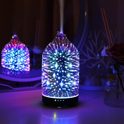 Essential Oil Diffuser Hand Blown Glass Aromatherapy Diffuser - Ultrasonic Cool Mist Scent Aroma Diffuser, Whisper Quiet with Auto Shut-Off, Timer Setting &7 Colors Night Light for Home