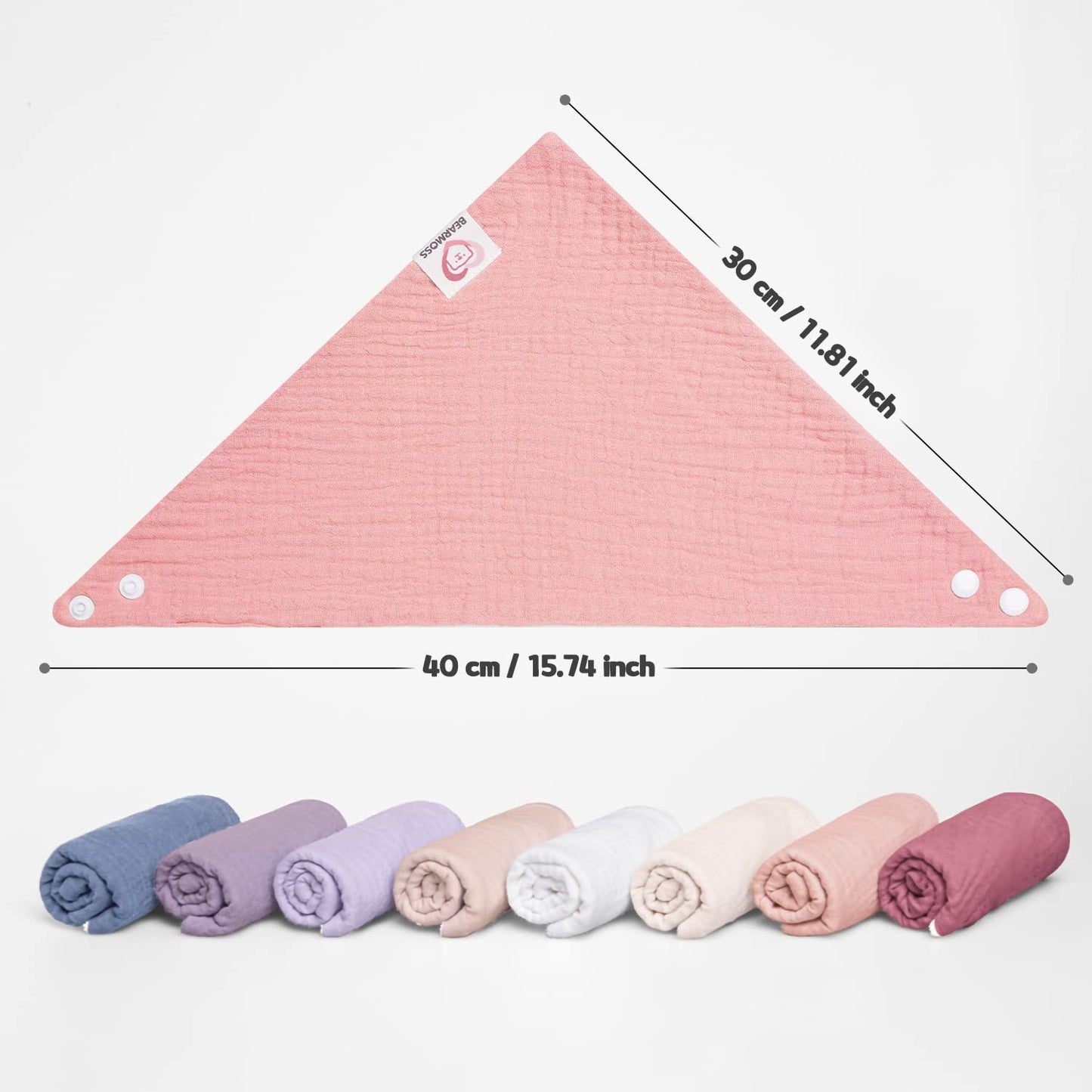 Bearmoss Muslin Baby Bibs 8 Pack Soft Bandana Bibs for Drooling & Teething, Absorbent Burp Cloths with Adjustable Snaps