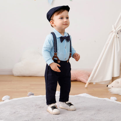 YUEMION Baby Boy Clothes Wedding Outfit Suits, 0-18 Months Infant Boy Gentleman Set, Dress Shirt+Vest+Suspender Pants+Bowtie