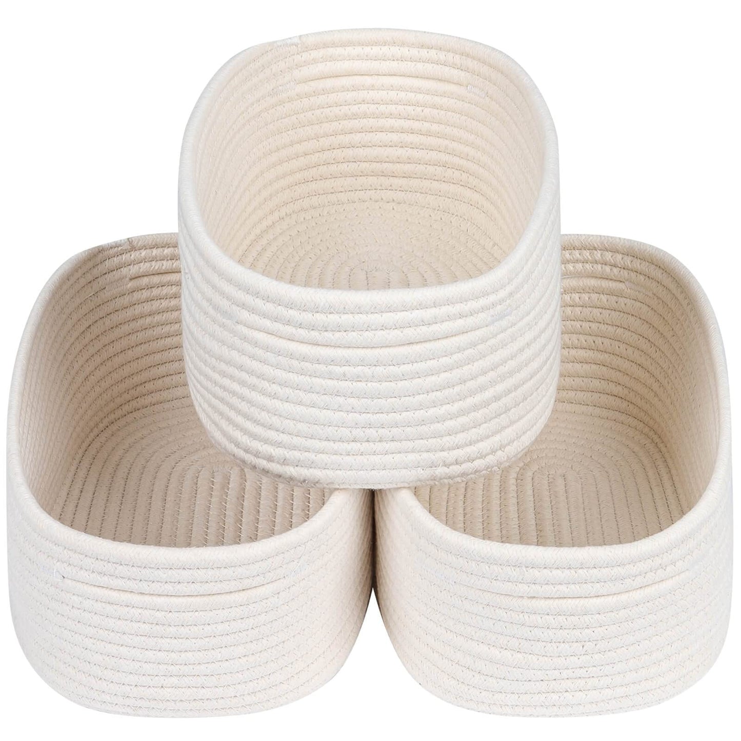 CubesLand Off White Small Storage Baskets for Shelves, Closet Organization Storage Bins Empty Gift Basket Baby Nursery Woven Baskets for Organizing, Rectangular Clothes Closet Shelves Baskets 3 Packs