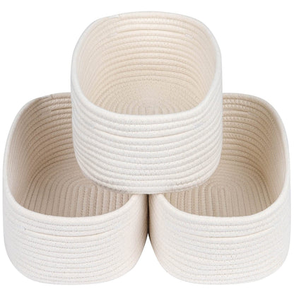 CubesLand Off White Small Storage Baskets for Shelves, Closet Organization Storage Bins Empty Gift Basket Baby Nursery Woven Baskets for Organizing, Rectangular Clothes Closet Shelves Baskets 3 Packs