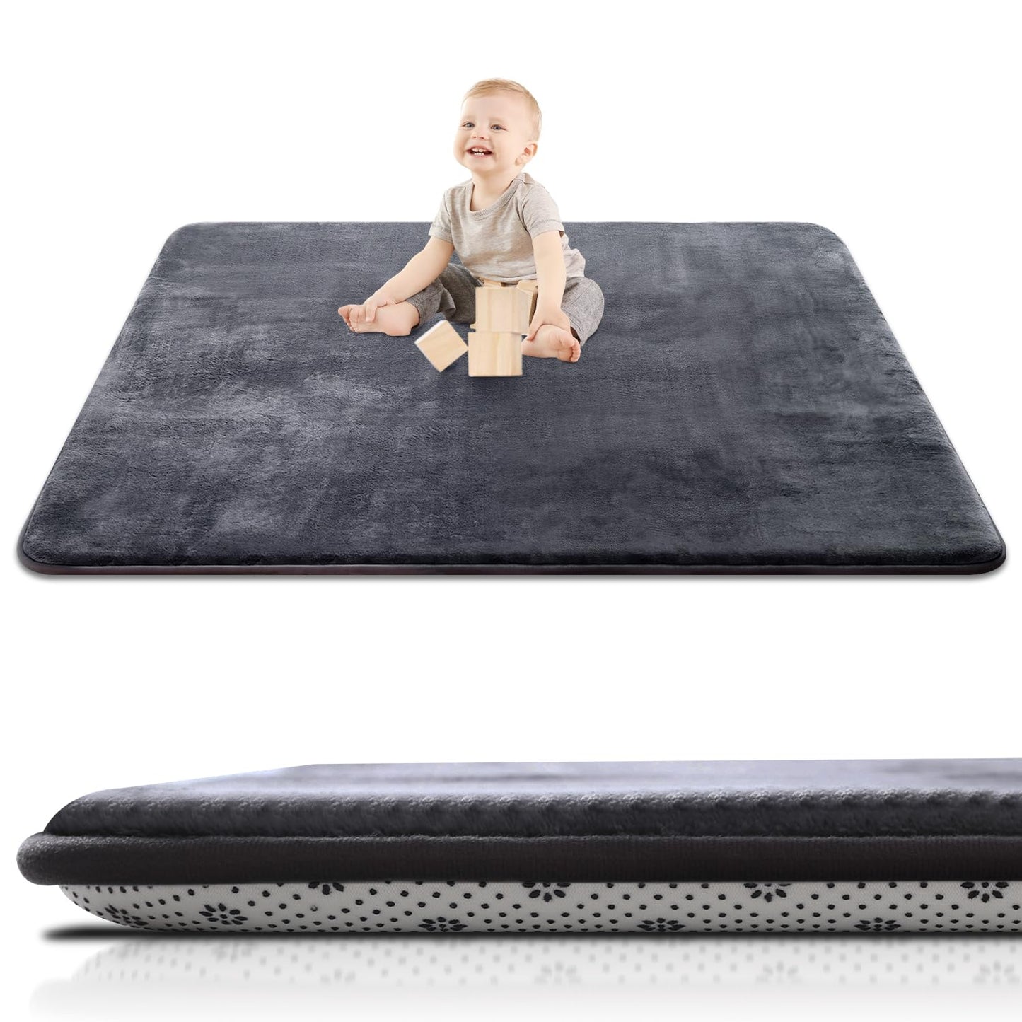 Thick Baby Play Mat for Floor,50 x 50 Playpen Mat,Tummy Time Foam Mat,Ultra Soft Support & Plush Feel,Easy Care with Non-Slip Cushioned for Infant,Kids and Toddler Crawling,Beige
