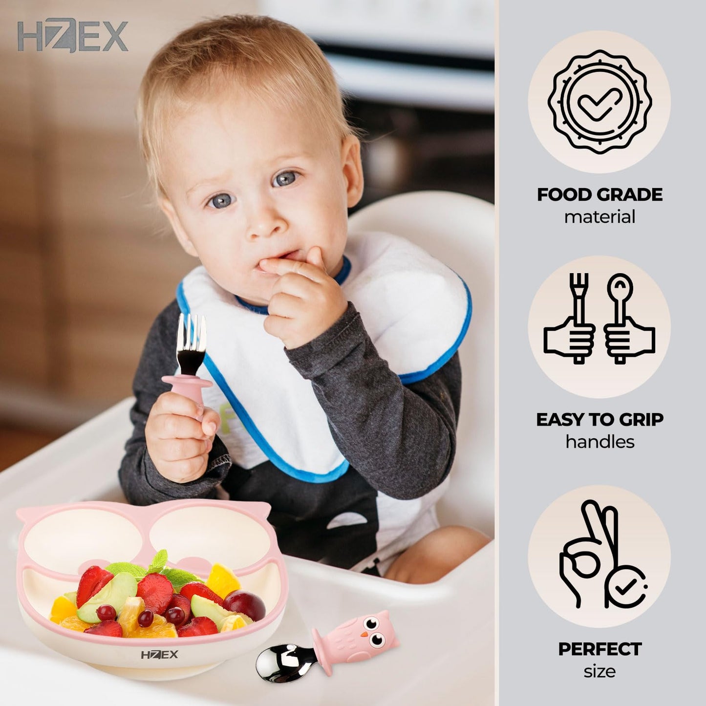 Owls Led Weaning Supplies, Toddler Silicone Feeding Set, Silicone Suction Bowls for Self Feeding, 2 Bowls, Spoon and Fork, Baby Feed Flatware and Dishwasher Safe (Green)