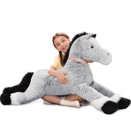 Tezituor 47 Inch Giant Horse Stuffed Animal, 4ft Realistic Chocolate Stuffed Horse Plush Toy, Hugging Soft Horse Pony Plush Pillow for Boys Girls,