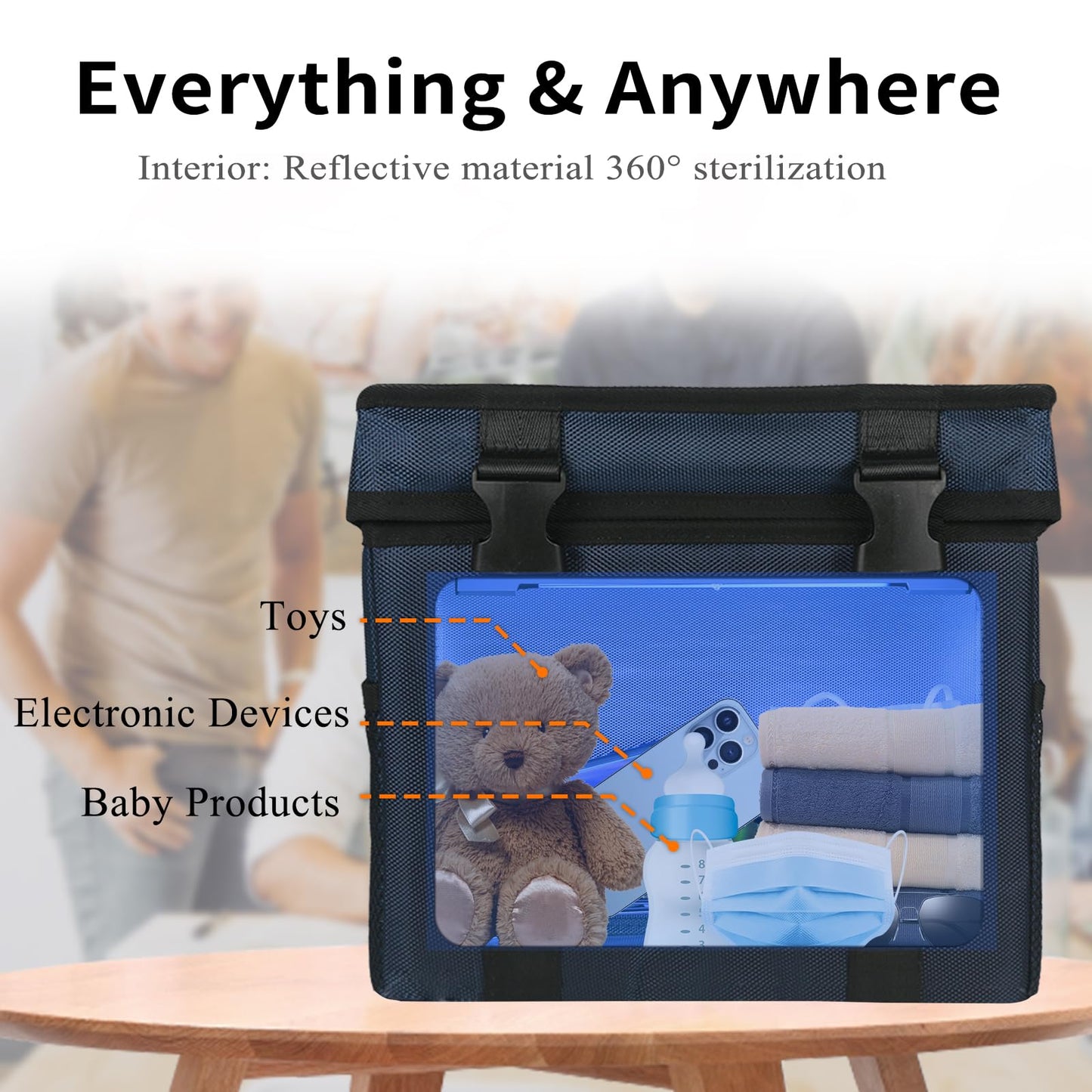 UV Light Sanitizer Box, Portable Foldable Cleaner and Sanitizing Machine with 3-level Timer, UV Cleaner Bag for Toys, Key, Towel, Mask Cleaning Machine USB & Wall Plug-in Charging Blue 12L Ozone-Free