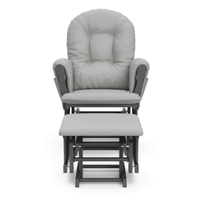 Storkcraft Premium Hoop Glider and Ottoman (Espresso Base, Gray Cushion) – Padded Cushions with Storage Pocket, Smooth Rocking Motion, Easy to Assemble, Solid Hardwood Base
