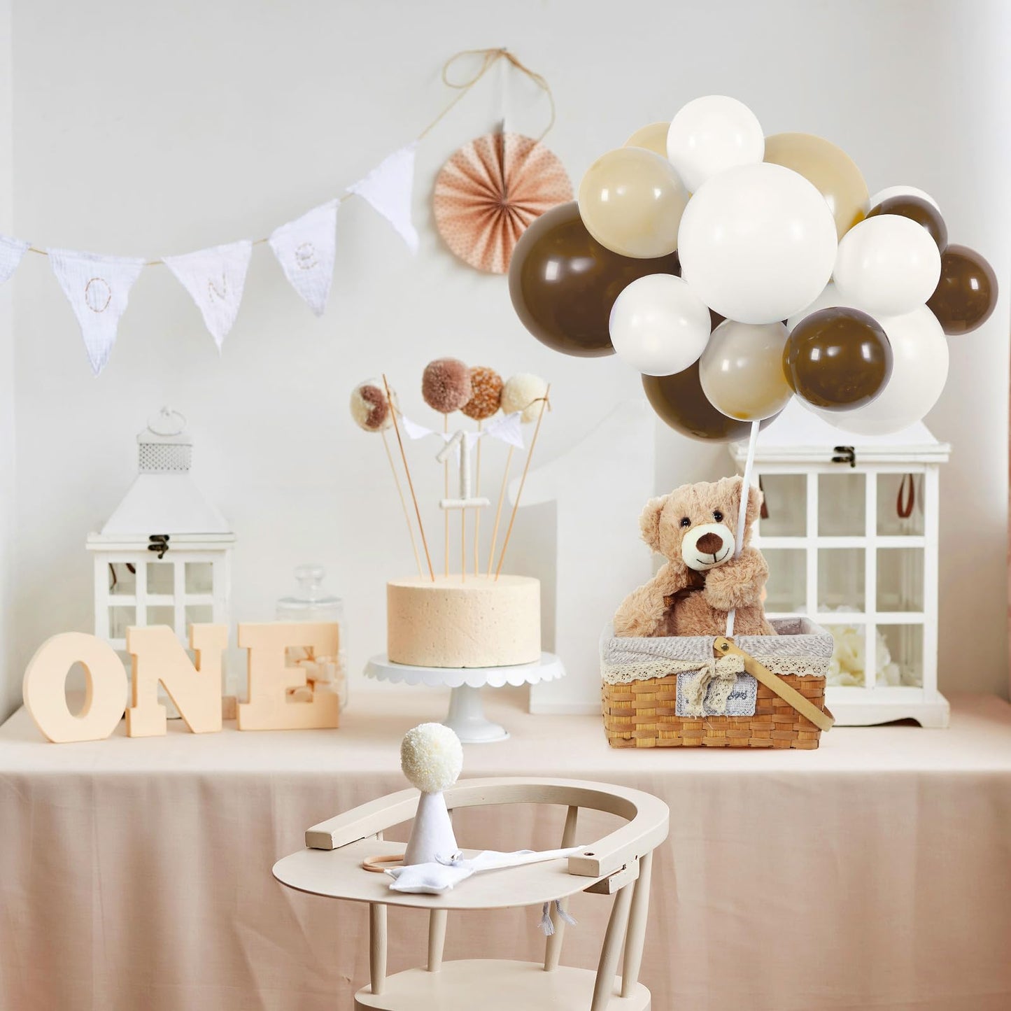 Meooeck 185 Pcs Bear Baby Shower Party Decorations Table Centerpieces 5 Pcs 13. 5'' Gender Reveal Bears 180 Balloons Kit Baby Shower Table Decor for Birthday Wedding(Green, Brown, Nude, White)