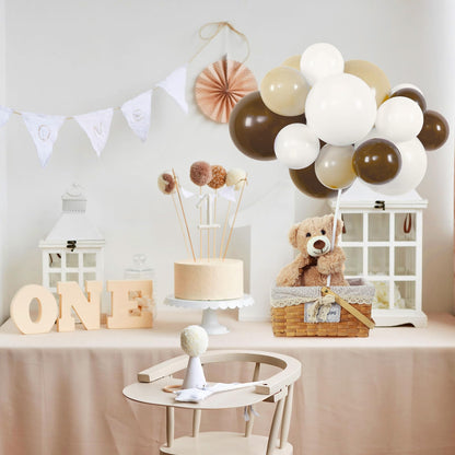 Meooeck 185 Pcs Bear Baby Shower Party Decorations Table Centerpieces 5 Pcs 13. 5'' Gender Reveal Bears 180 Balloons Kit Baby Shower Table Decor for Birthday Wedding(Green, Brown, Nude, White)