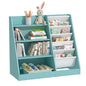 White Kids Bookshelf Wood Toy Storage Organizer Cabinet Children Bookcase Toddler Baby Sling Book Rack 3 Cube Bins Fabric Drawers for Playroom Bedroom Nursery School