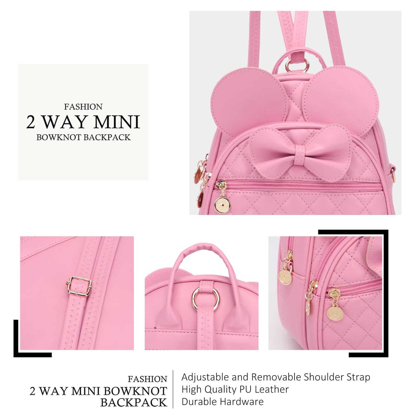 KL928 Girls Bowknot Polka Dot Cute Mini Backpack Small Daypacks Convertible Shoulder Bag Purse for Women