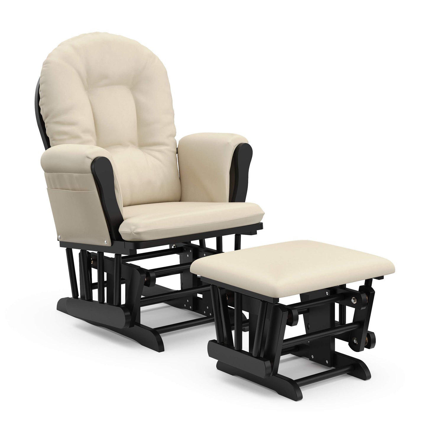 Storkcraft Premium Hoop Glider and Ottoman (Espresso Base, Gray Cushion) – Padded Cushions with Storage Pocket, Smooth Rocking Motion, Easy to Assemble, Solid Hardwood Base