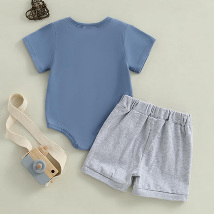 MERSARIPHY Newborn Baby Boy Summer Clothes Mama's Boy Little Dude Short Sleeve Romper Shorts Set Infant Waffle Knit Outfit