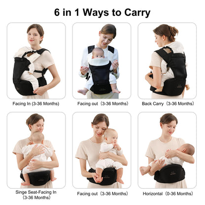 Bebamour Baby Carrier Newborn to Toddler-2 in 1 Hip Seat & Carrier Front and Back Carry with Head Hood & 3 Pieces Teething Pads& Waist Extenders & Storage Bag 0-36 Months (Green)