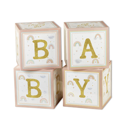 Kate Aspen Woodland Baby Shower Boxes with Letters for Baby Shower Gender Reveal Decorations Photo Prop & Forest Animal Nursery Decor (Set of 4 Blocks Spells Baby)