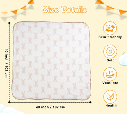 Baby Blanket Double Layer Cotton 40 x 40 Soft Receiving Blanket with Pattern Machine Washable Brown Bear