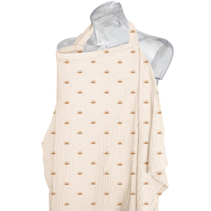 Konssy Muslin Nursing Cover for Baby Breastfeeding, Breathable 100% Cotton Breastfeeding Cover with Rigid Hoop for Mother Nursing Apron, Multi-use Carseat Canopy (Summer Wheat)