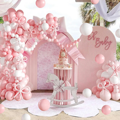 Pink Balloon Garland Arch Kit, Coquette Birthday Decorations 176Pcs Bow Long Balloons White and Pink Different Sizes for Wedding Bridal Baby Shower Bachelorette Party