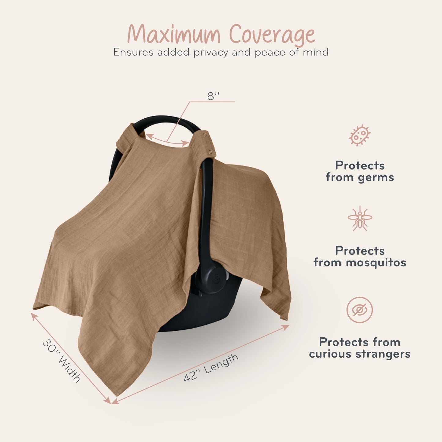 Car Seat Cover Baby - Organic Cotton - Carseat Covers Baby - Carseat Cover - Car Seat Canopy - Carseat Canopy - 100% Muslin Cotton, 43" x 32" (Soft Grey)