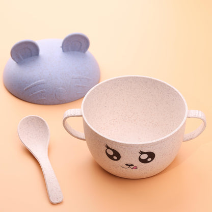 Wheat Straw Bowl with Lid & Spoon - BPA Free - Snack Bowls - Lightweight Plates, Reusable, Microwave & Dishwasher Safe - Wheat Straw Dinnerware - Camping Bowls