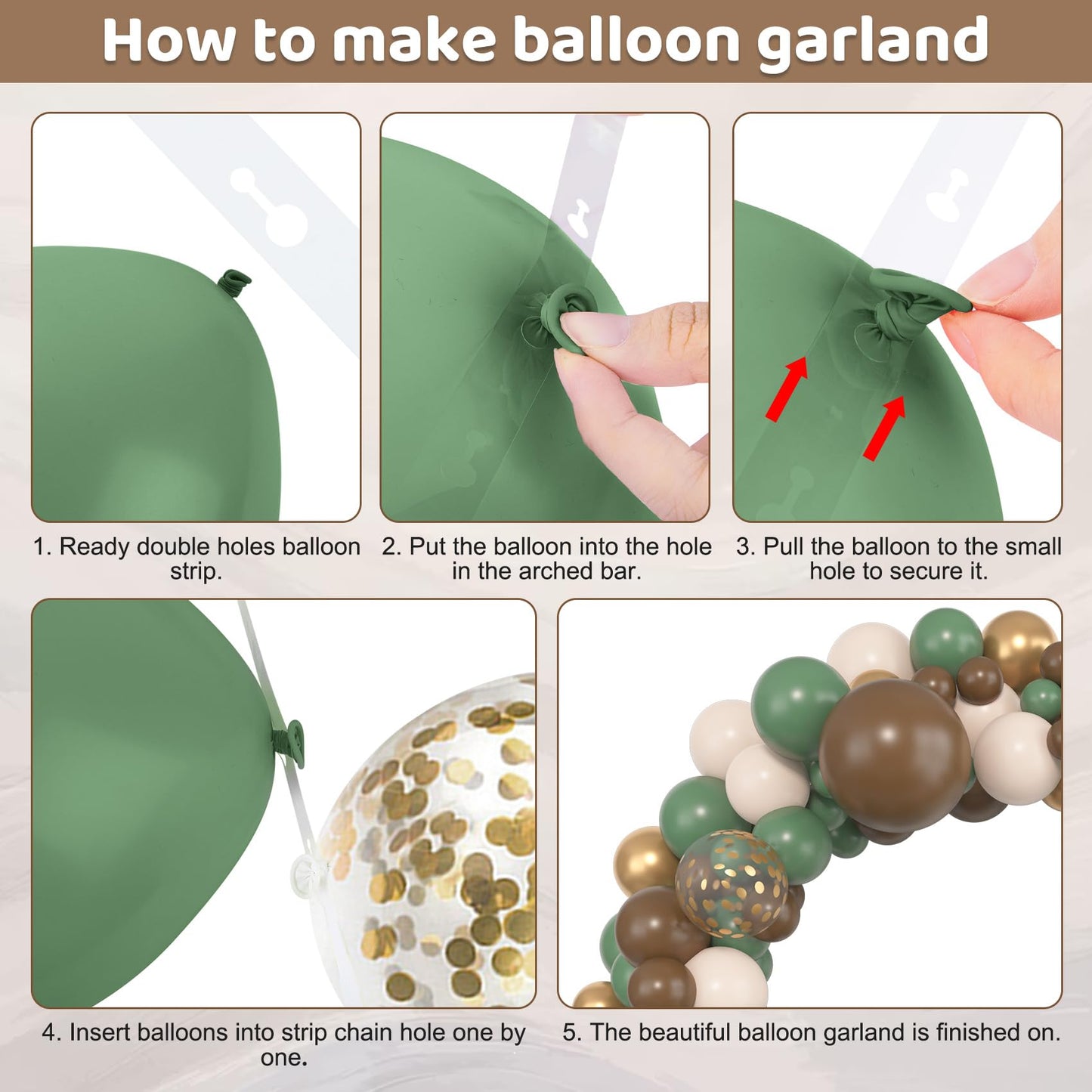 Amandir 153pcs Sage Green Balloon Garland Arch Kit, Different Sizes 18 12 10 5 inch Green Blush Gold Latex Metallic Confetti Gold Balloons for Birthday Baby Shower Wedding Safari Forest Decorations
