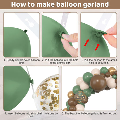 Amandir 153pcs Sage Green Balloon Garland Arch Kit, Different Sizes 18 12 10 5 inch Green Blush Gold Latex Metallic Confetti Gold Balloons for Birthday Baby Shower Wedding Safari Forest Decorations
